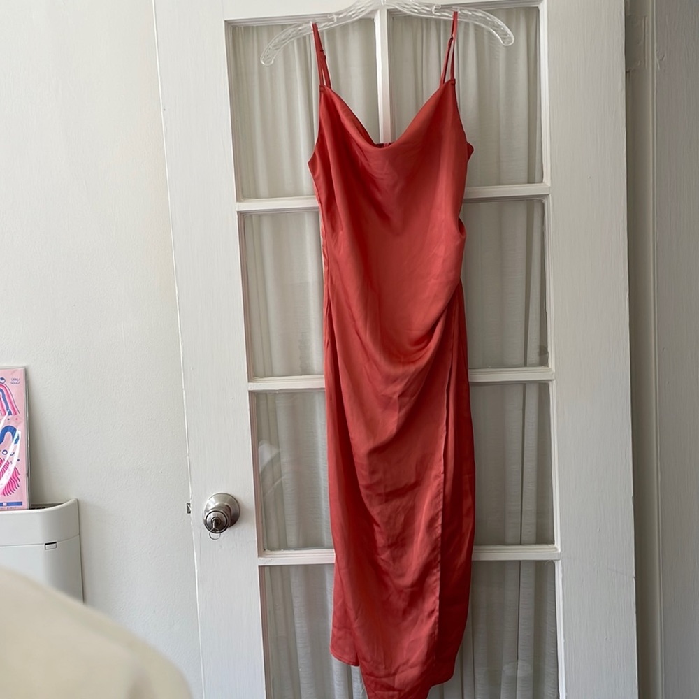 Isalis Apricot Cowl Neck Midi Dress